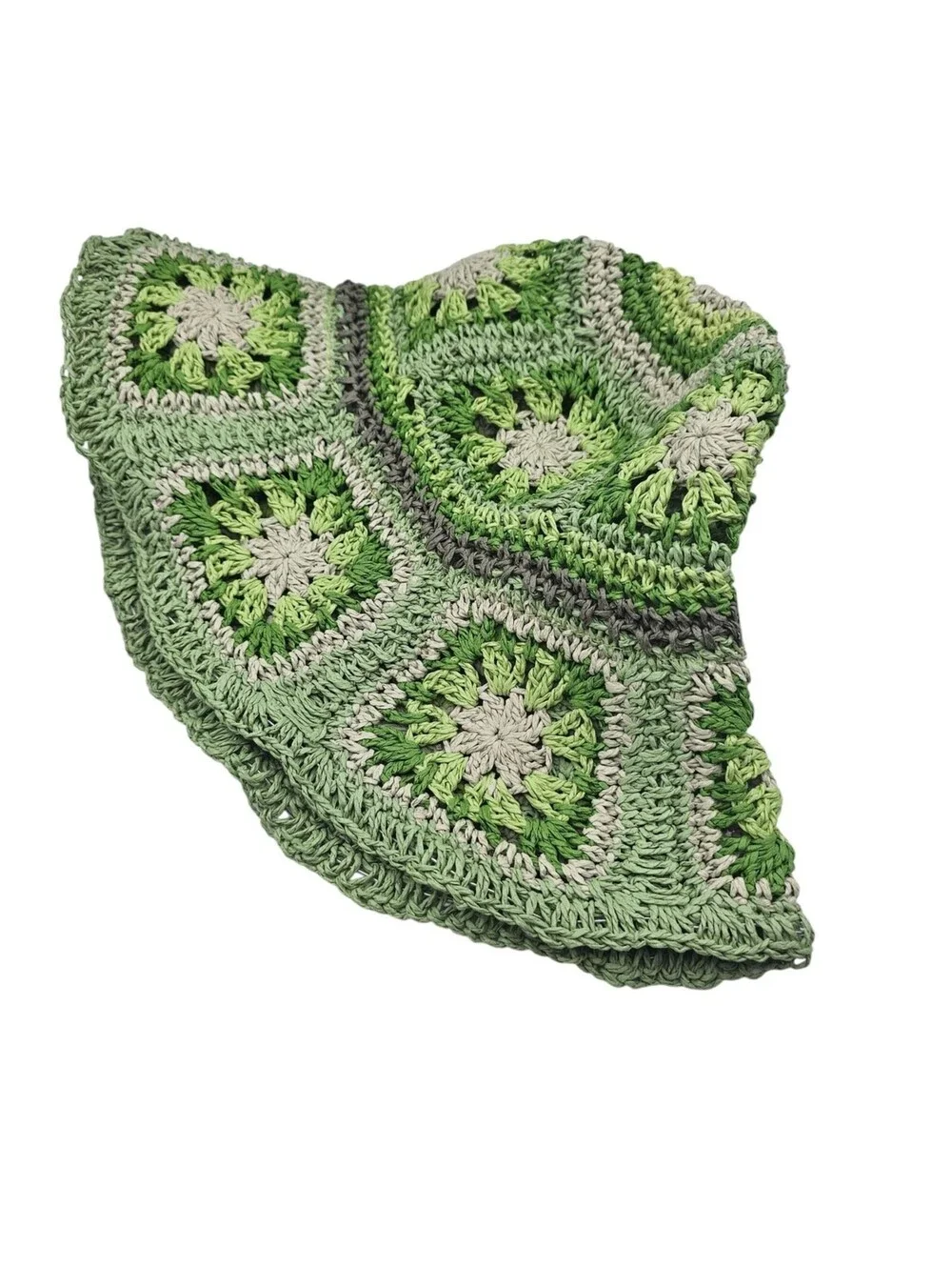 Steve Madden Crochet Floral Paper Straw Boho Hippie Bucket Hat Lime Green OS